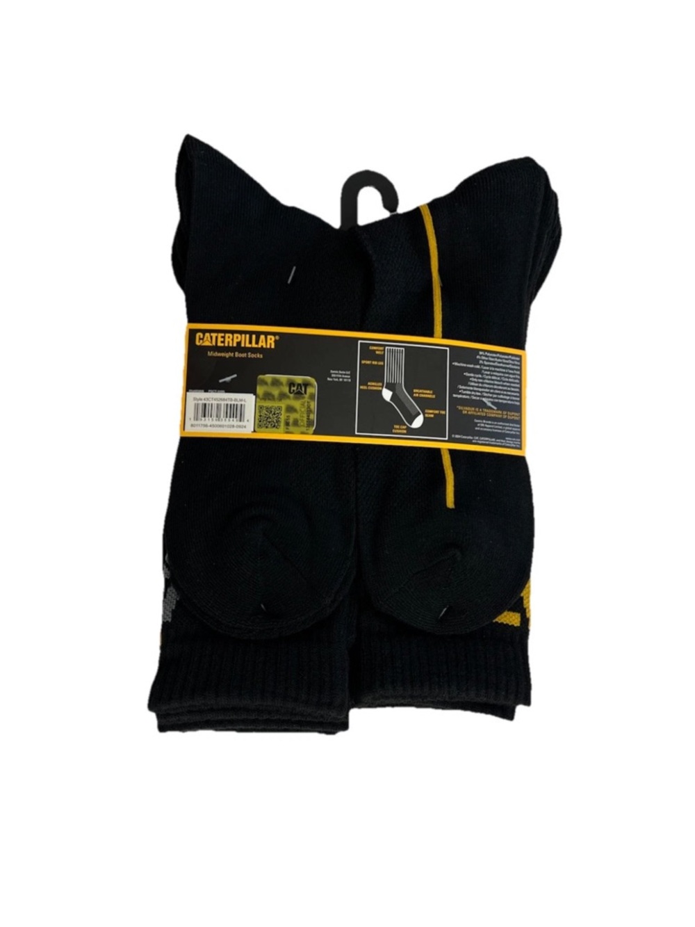CATERPILLAR Socks Midweight Boot Work Crew Socks Men 6 pairs Black CAT Anti-Odor